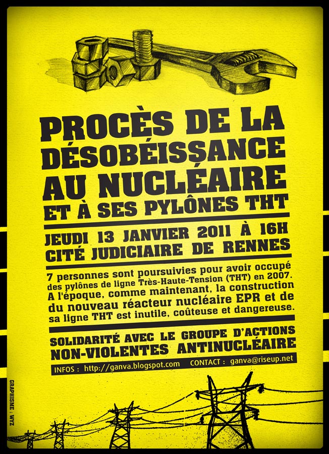 Affiche pour le rassemblement des militants anti-nucléaire  qui aura lieu à Rennes le 13 Janvier 2011